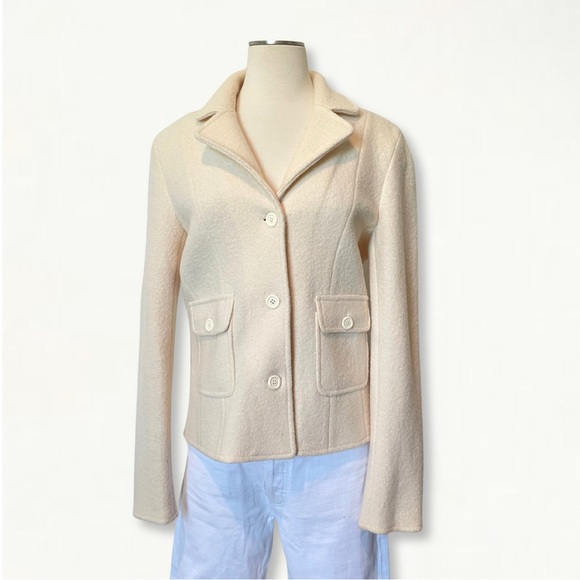 Vintage Jackets & Blazers - Vintage Casual Corner Neutral Cream Textured 100% Wool Staple Jacket Blazer